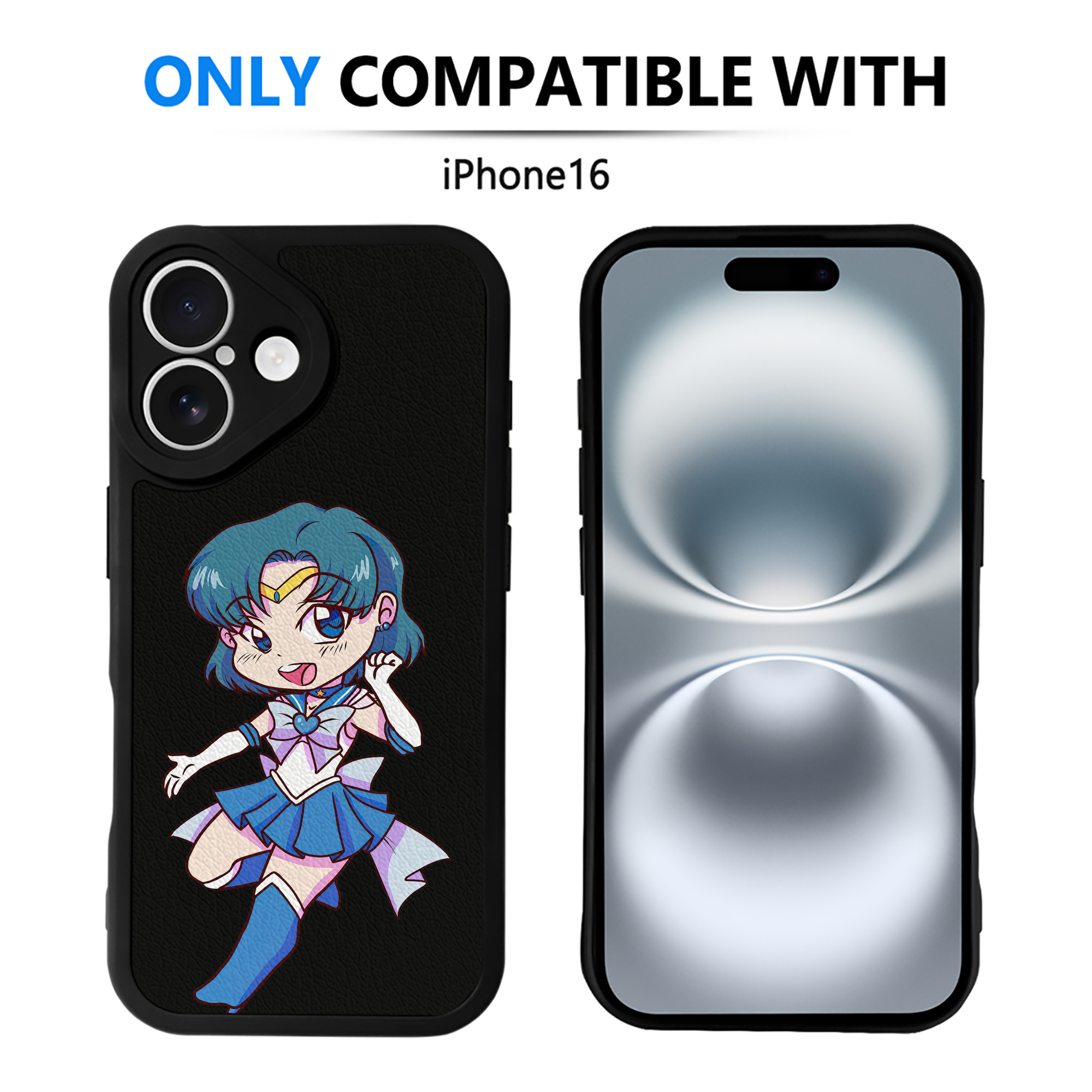 （画像用） 美少女戦士セーラームーン 水野 亜美 みずの あみ Sailor Moon Mizuno Ami 【iPhone 16シリーズ対応】シリコンスマホケース（レザー調） 材質：シリコン